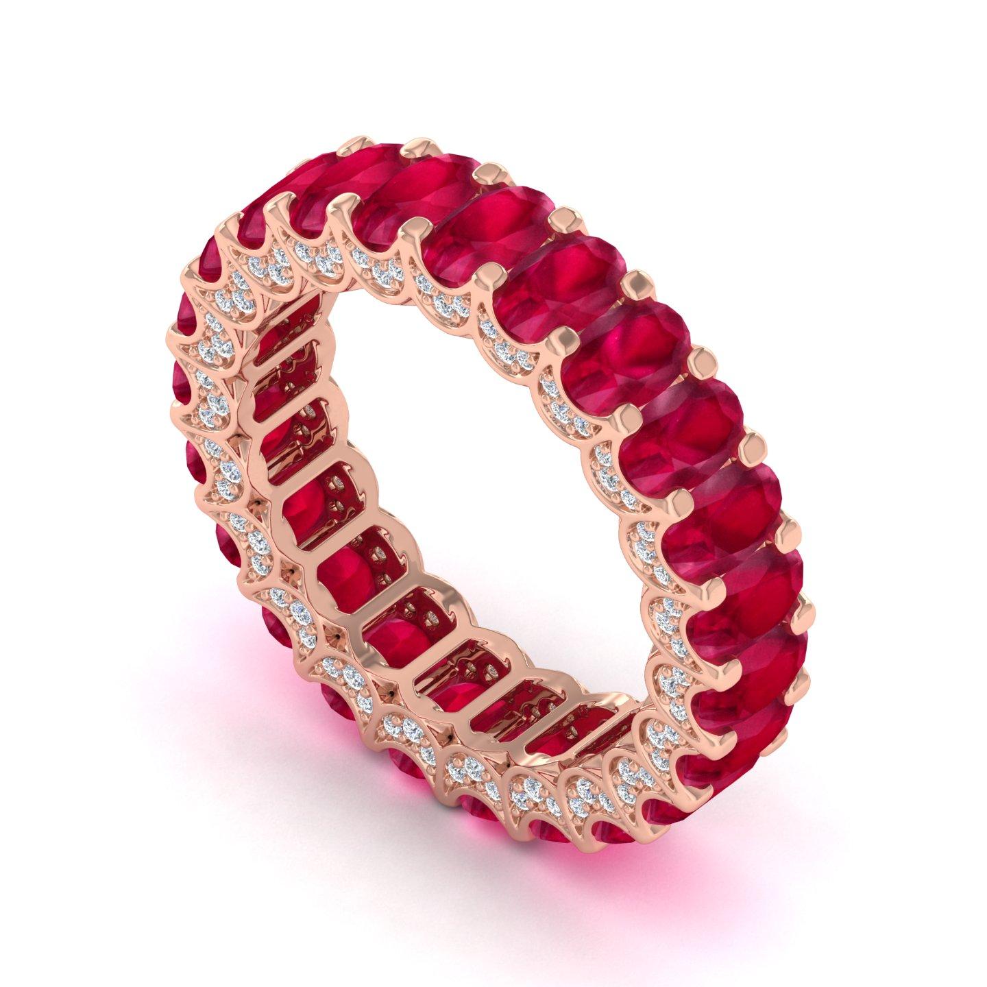 Im Angebot: Oval 9,18ct Rubin und 0,38ct Diamant Eternity Band Ring 14k Solid Rose Gold () 2