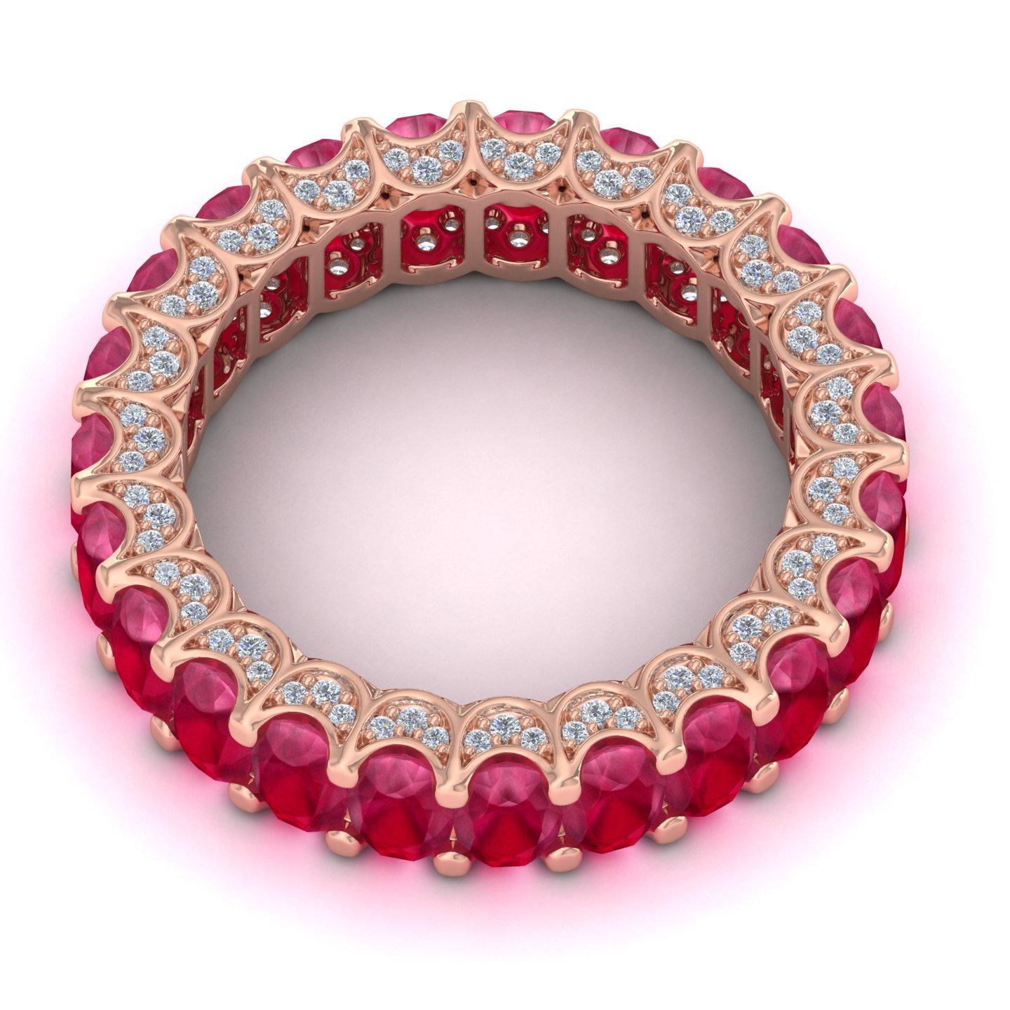 Im Angebot: Oval 9,18ct Rubin und 0,38ct Diamant Eternity Band Ring 14k Solid Rose Gold () 3