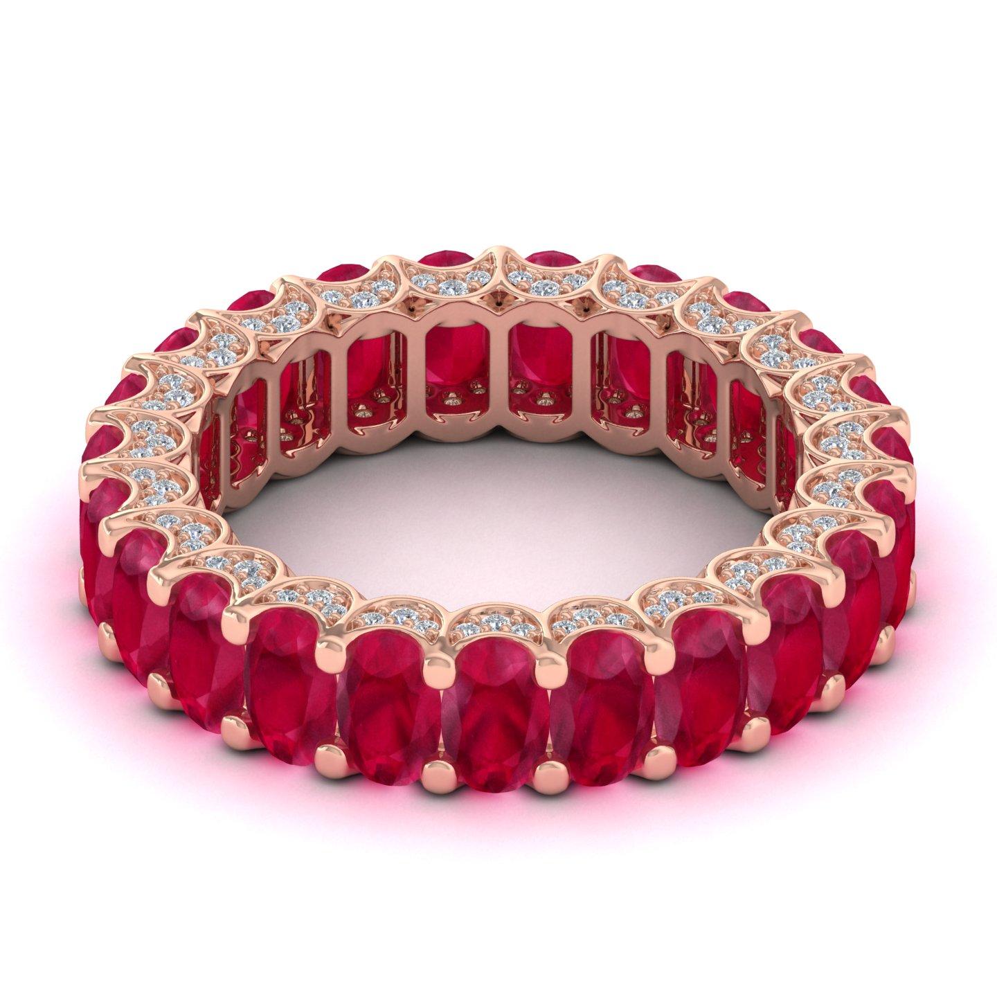 Im Angebot: Oval 9,18ct Rubin und 0,38ct Diamant Eternity Band Ring 14k Solid Rose Gold () 4