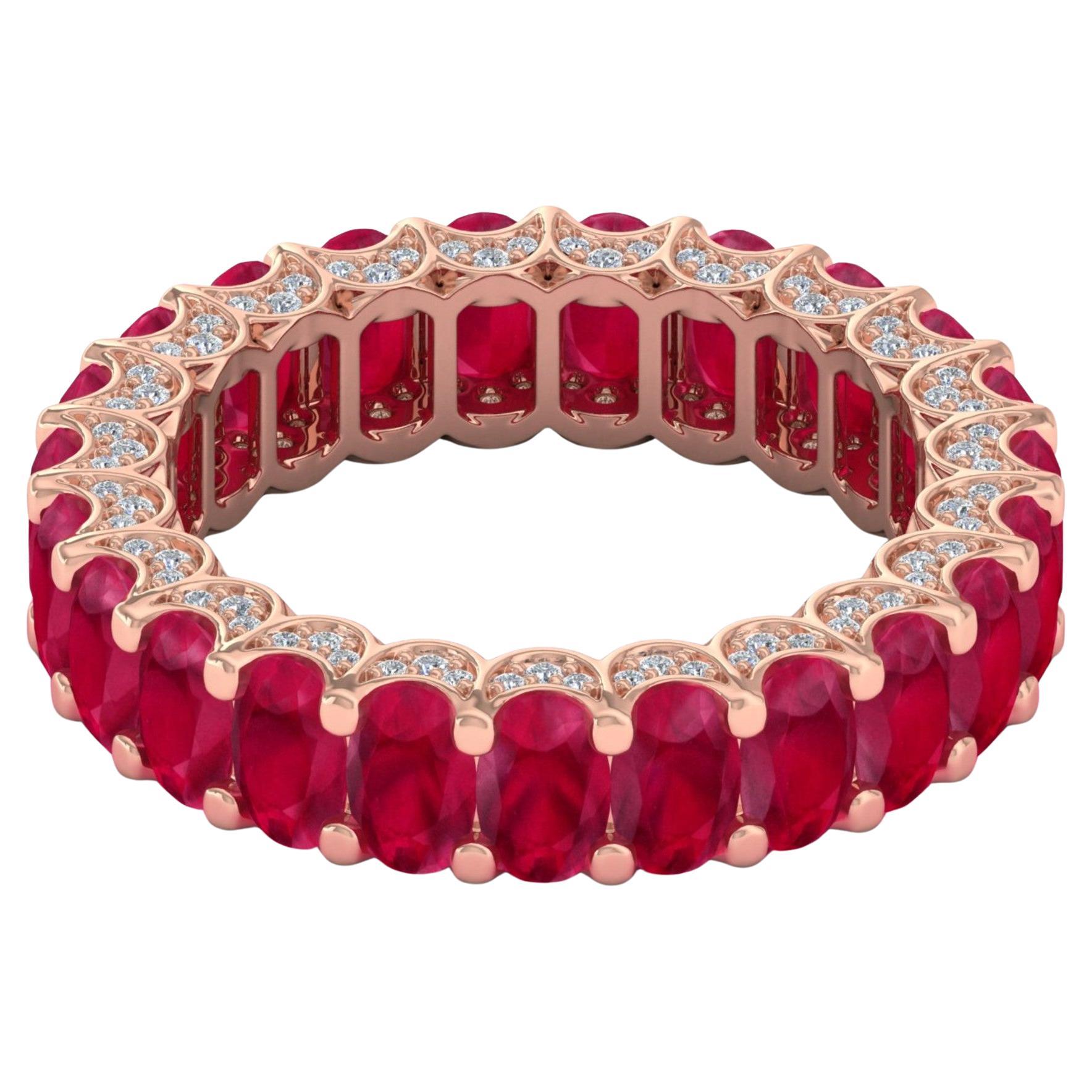Oval 9,18ct Rubin und 0,38ct Diamant Eternity Band Ring 14k Solid Rose Gold