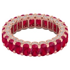Oval 9,18ct Rubin und 0,38ct Diamant Eternity Band Ring 14k Solid Rose Gold
