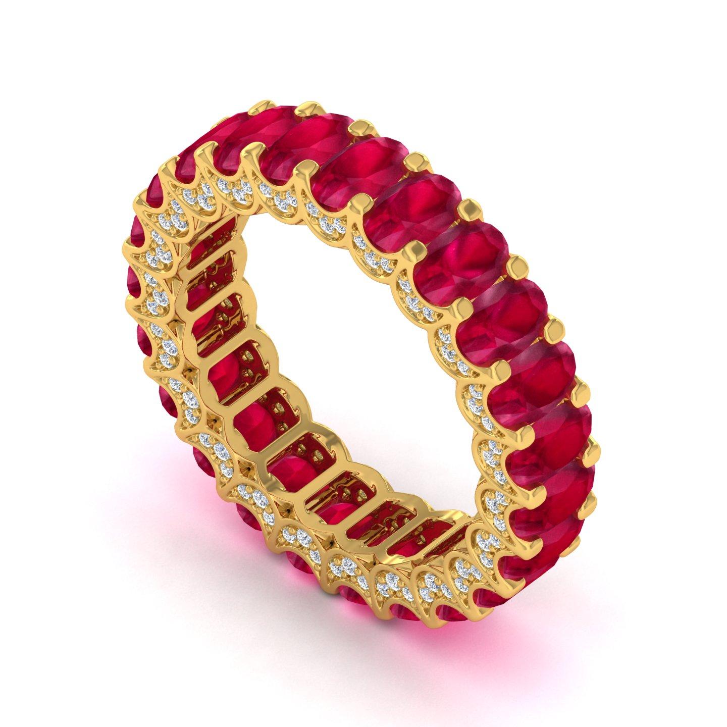 For Sale:  Oval 9.18ct Ruby and 0.38ct Diamond Eternity Band Ring 14k Solid Yellow Gold 2