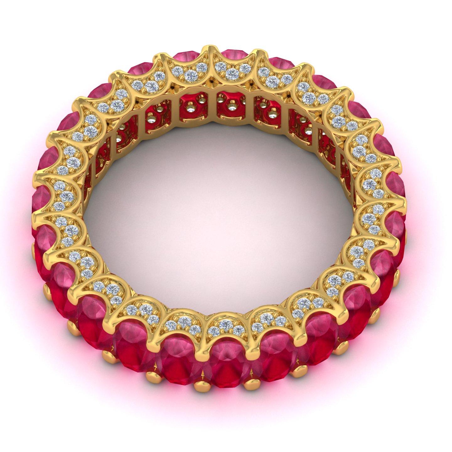For Sale:  Oval 9.18ct Ruby and 0.38ct Diamond Eternity Band Ring 14k Solid Yellow Gold 3