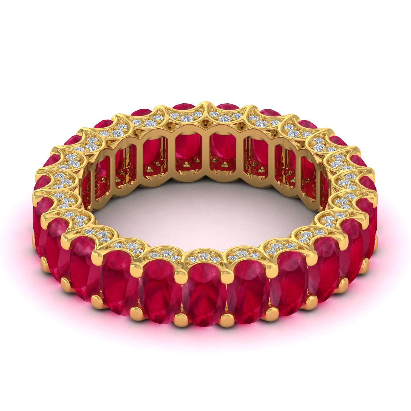 For Sale:  Oval 9.18ct Ruby and 0.38ct Diamond Eternity Band Ring 14k Solid Yellow Gold 4