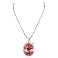 Oval 97.00 Carat Morganite and Diamond 14K White Gold Pendant