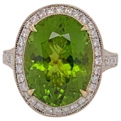 Oval 9.83 Carat Peridot and Diamond Ring