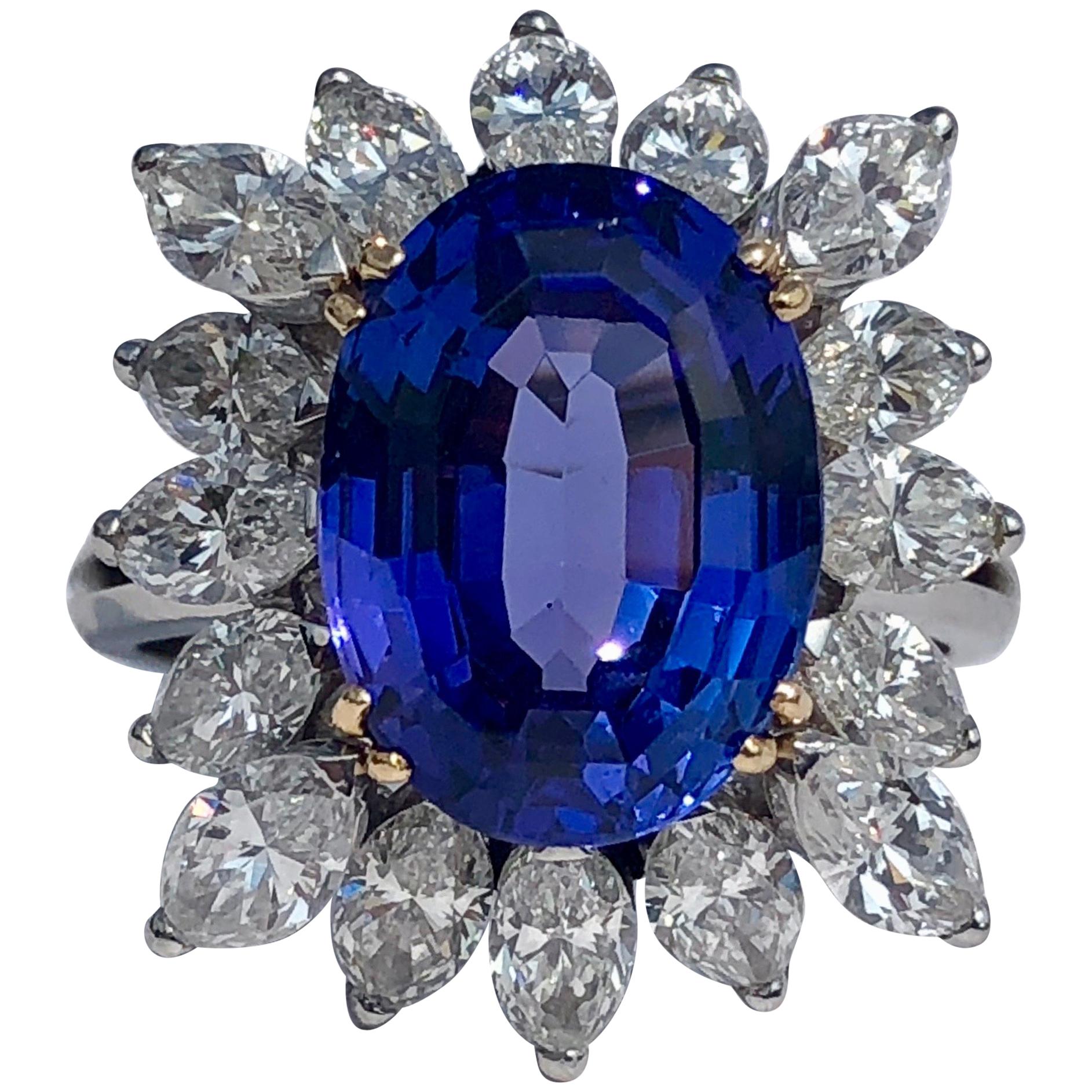 Oval AAA+ Tanzanite 5.90ct White Marquise Cut Diamonds 3.00ct 18k Gold
