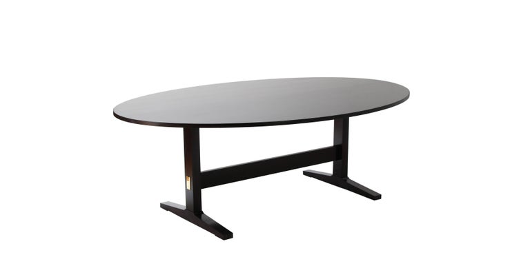 Oval Acre Trestle Dining Table in Ebony Black Stain on ...