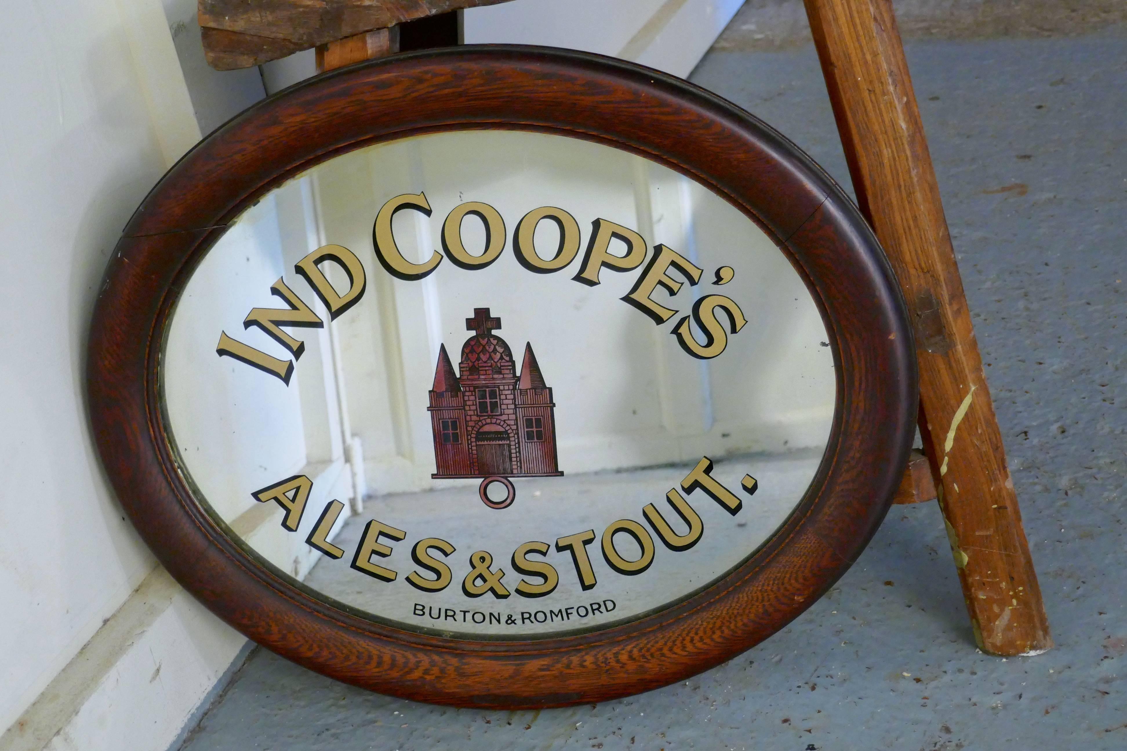 Oval Advertising Mirror, Pub Mirror for Ind Coope In Good Condition In Chillerton, Isle of Wight