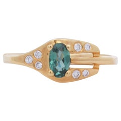Oval Alexandrite Diamond Art Deco Style Brilliant Cut 14K Yellow Gold Ring