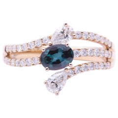Oval Alexandrite Diamonds Cocktail Bridal Rose Gold Ring CC Certificate