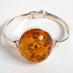 Ovales Bernsteinarmband, Sterlingsilber, Statement-Stück