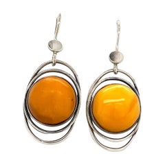 Oval Amber Cabochon Earrings