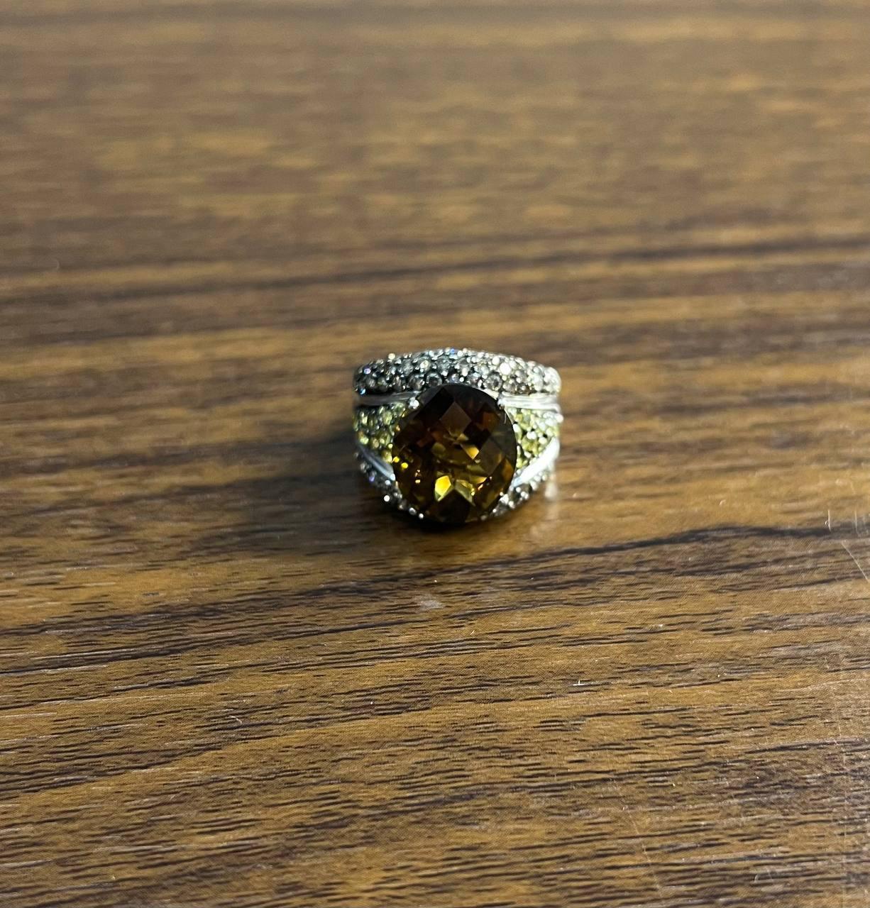 Oval Amber Orange Citrine Yellow Sapphire Diamond Pave Set 14K White Gold Ring For Sale 7