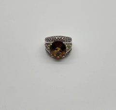 Oval Amber Orange Citrine Yellow Sapphire Diamond Pave Set 14K White Gold Ring