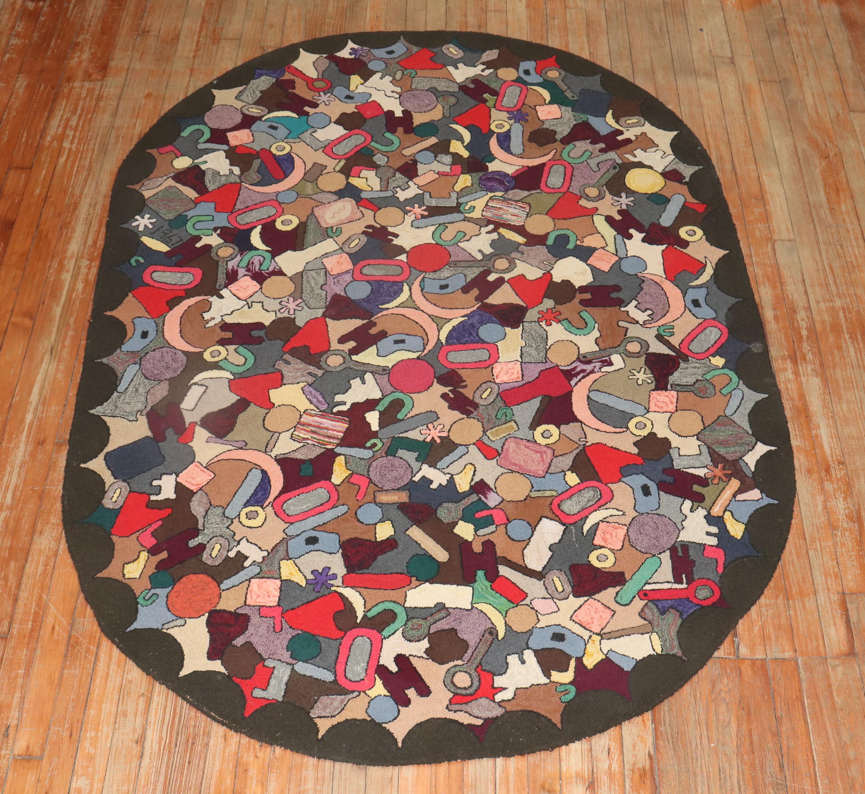 Oval American Hooked Rug Dated 1967 For Sale 2