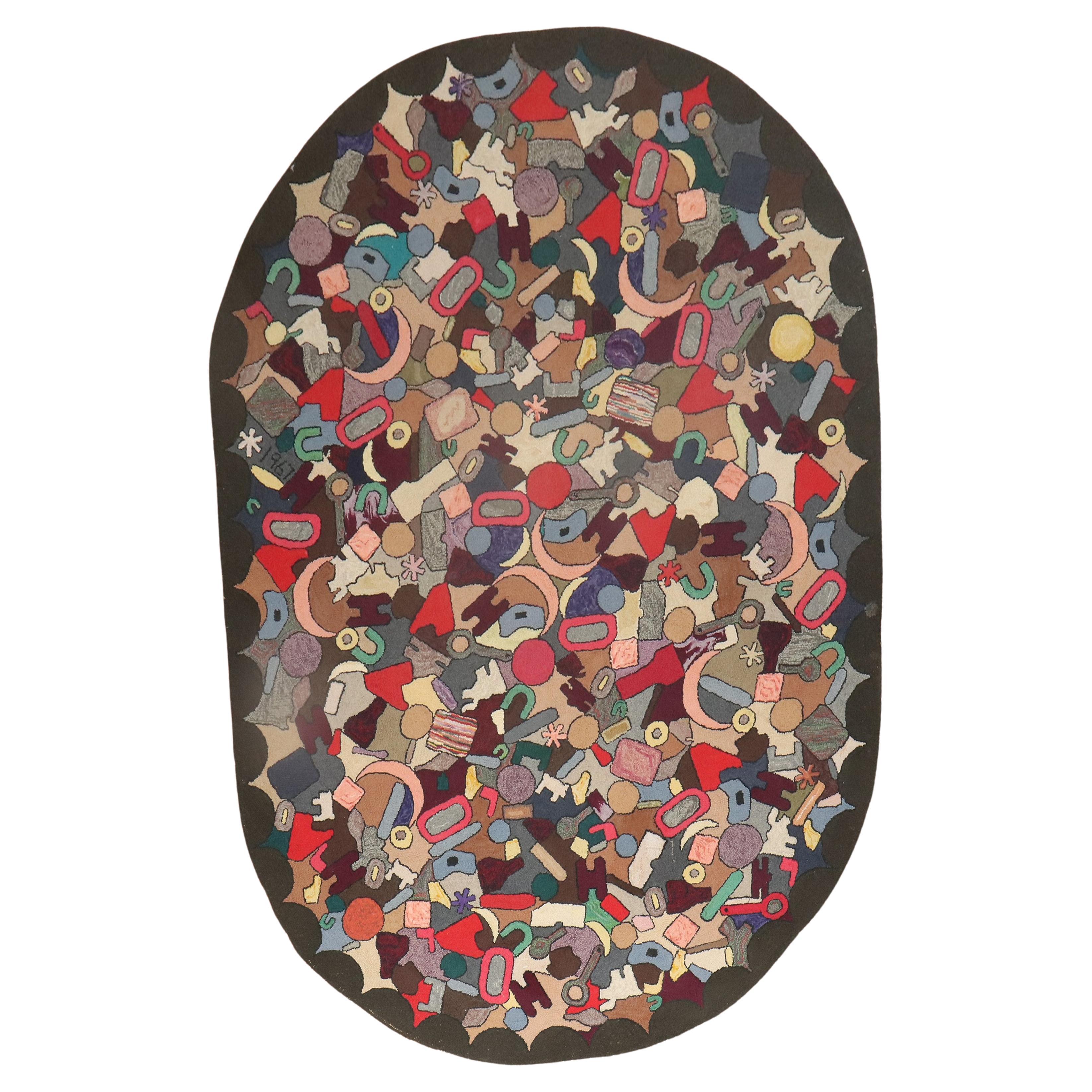 Oval American Hooked Rug Dated 1967 For Sale