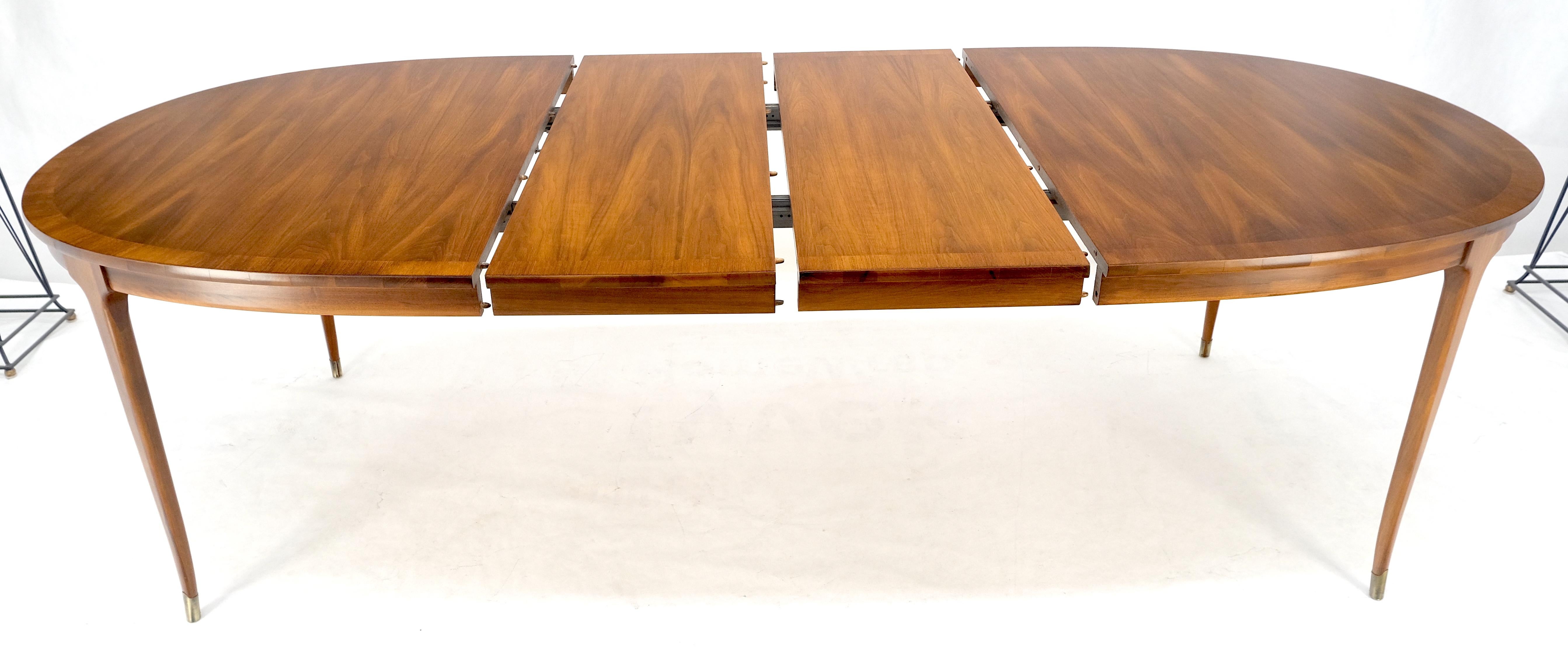 Oval American Walnut Mid Century Modern Dining Table on Tapered Leg 2 Leaves For Sale 8