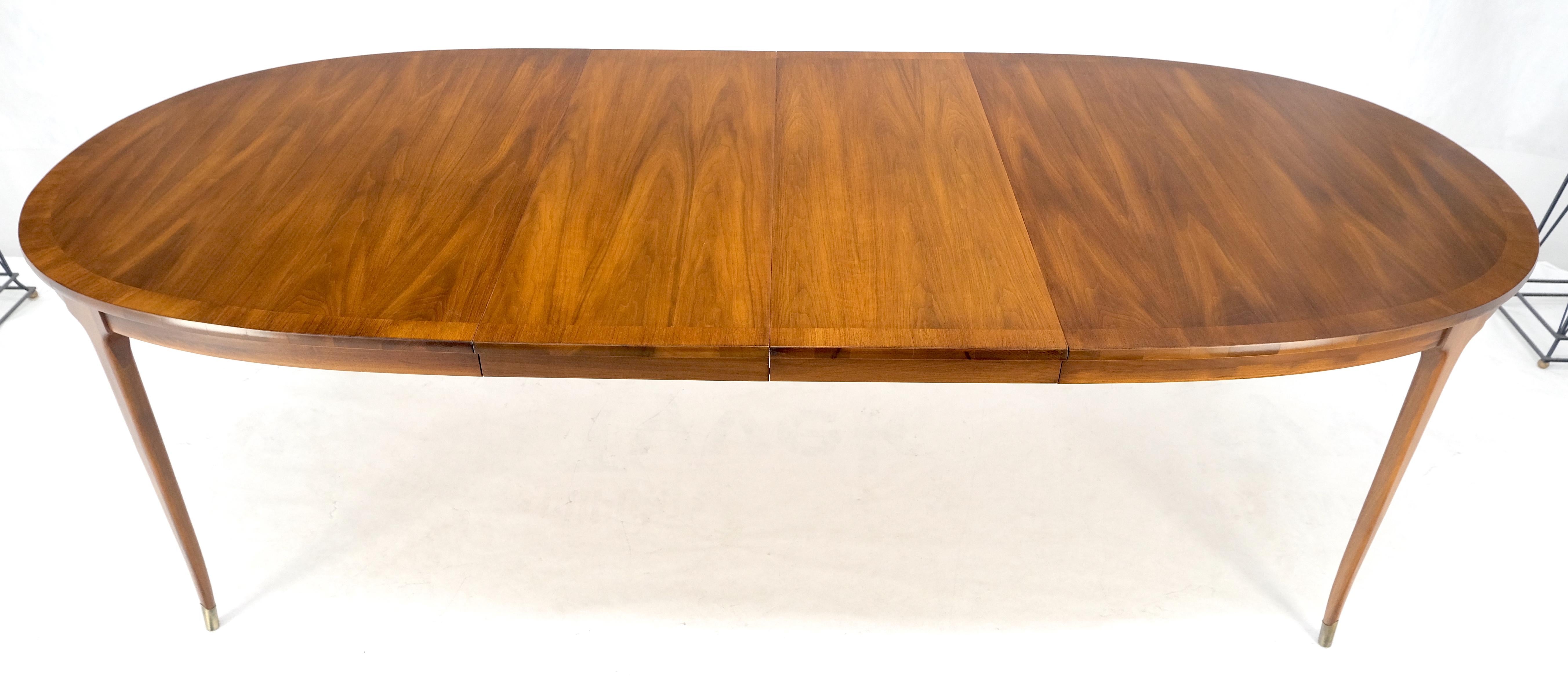 Oval American Walnut Mid Century Modern Dining Table on Tapered Leg 2 Leaves For Sale 9