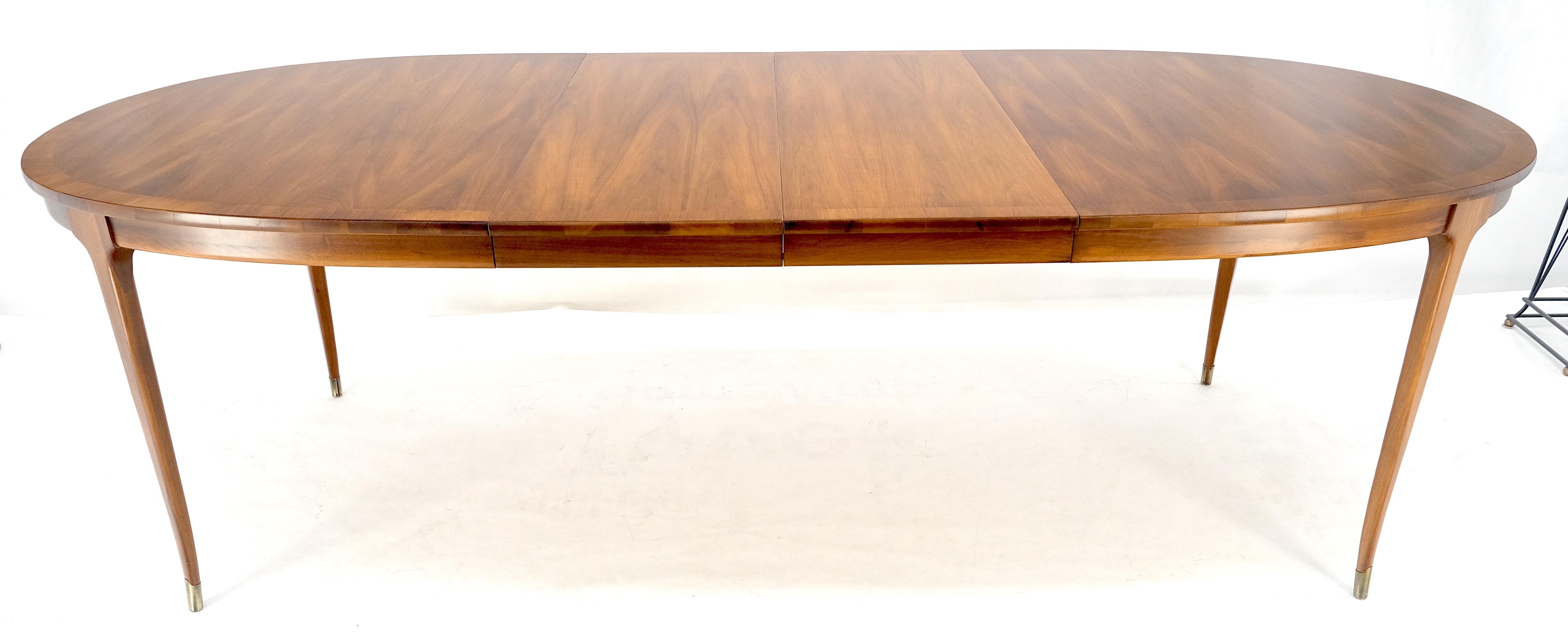 Oval American Walnut Mid Century Modern Dining Table on Tapered Leg 2 Leaves For Sale 10
