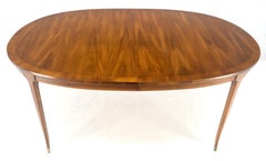 Oval American Walnut Mid Century Modern Dining Table on Tapered Leg 2 Leaves
