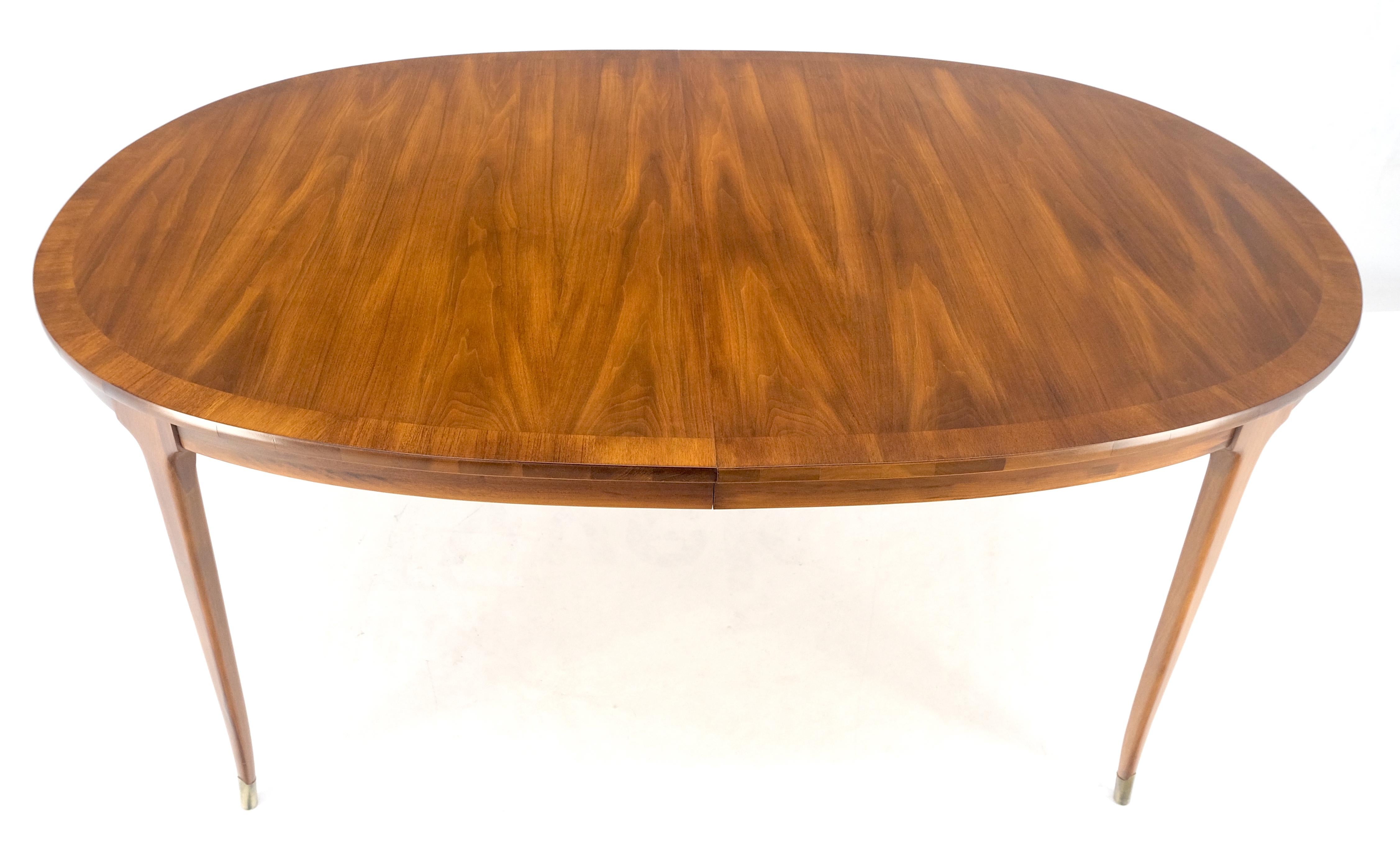 Lacquered Oval American Walnut Mid Century Modern Dining Table on Tapered Leg 2 Leaves For Sale