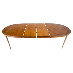 Oval American Walnut Mid Century Modern Dining Table on Tapered Leg 2 Leaves