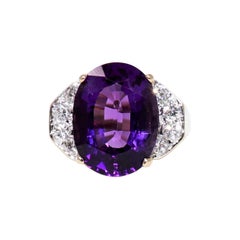 Oval Amethyst and Diamond Accent Cocktail Ring 14 Karat Gold 8.91 Carats Total