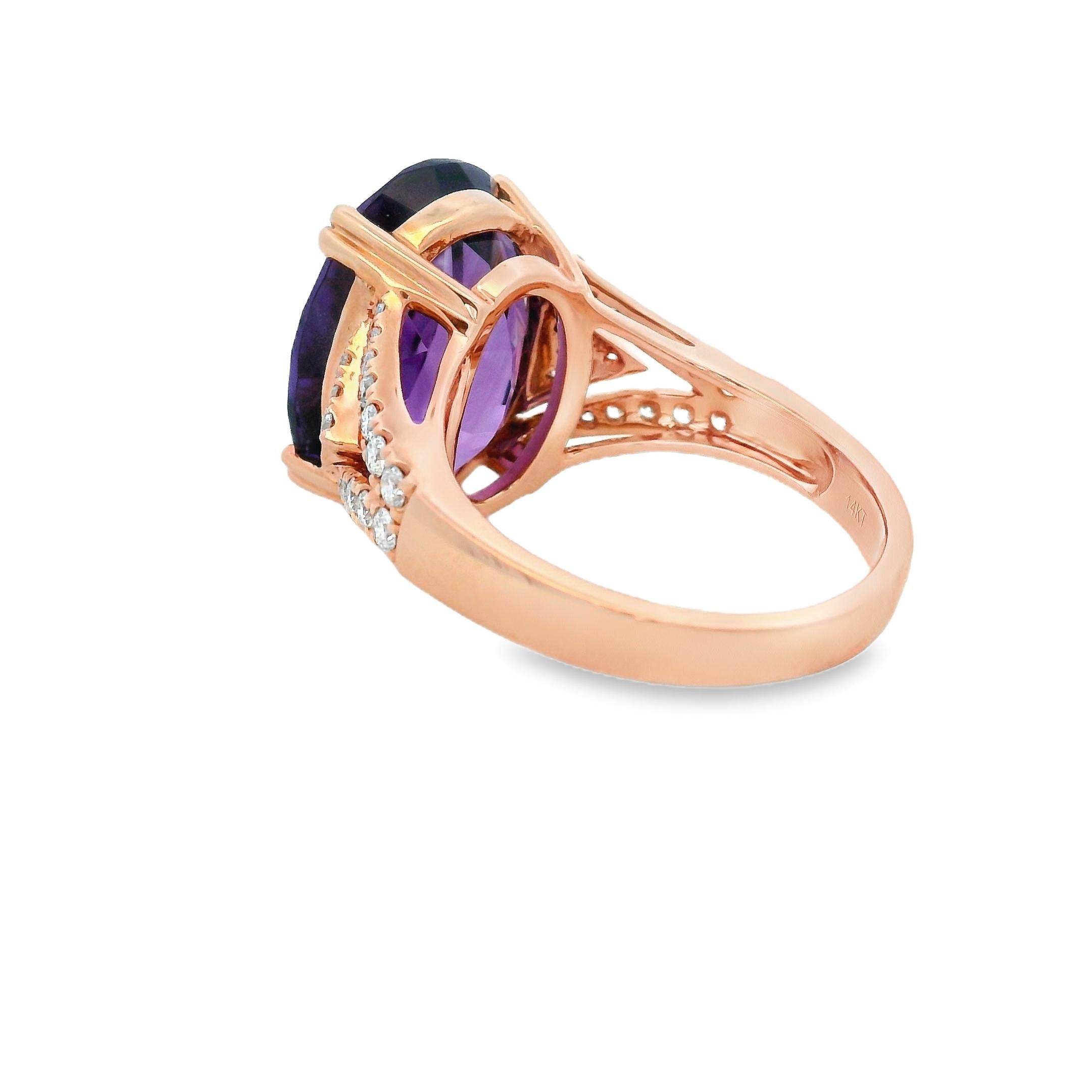 Oval Amethyst and Diamond Cocktail Ring in 14K Rose Gold Size 7 Neuf - En vente à New York, NY