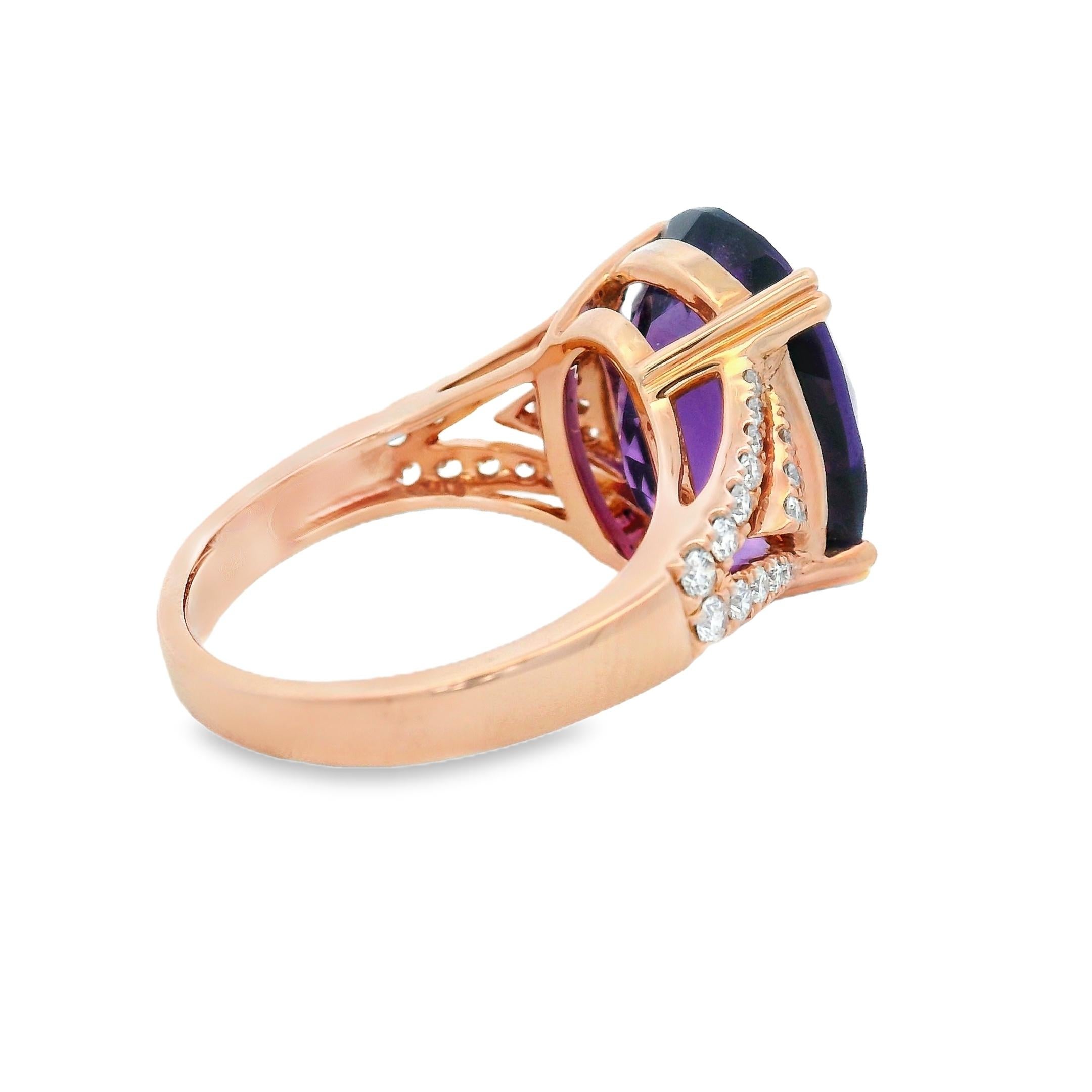 Oval Amethyst and Diamond Cocktail Ring in 14K Rose Gold Size 7 en vente 1