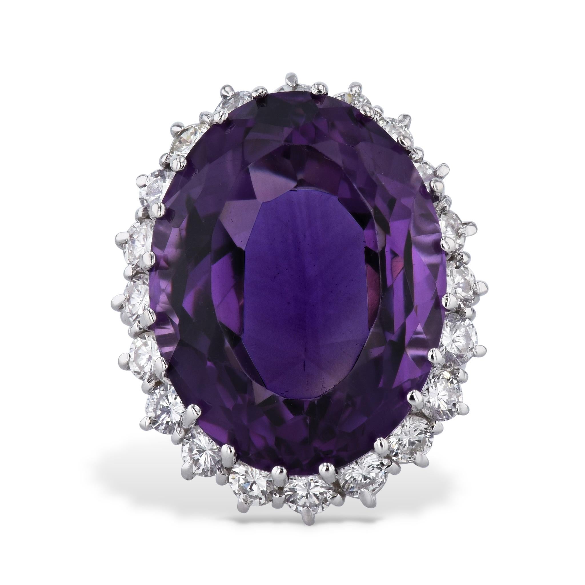Modern Oval Amethyst and  Diamond White Gold Estate Ring For Sale