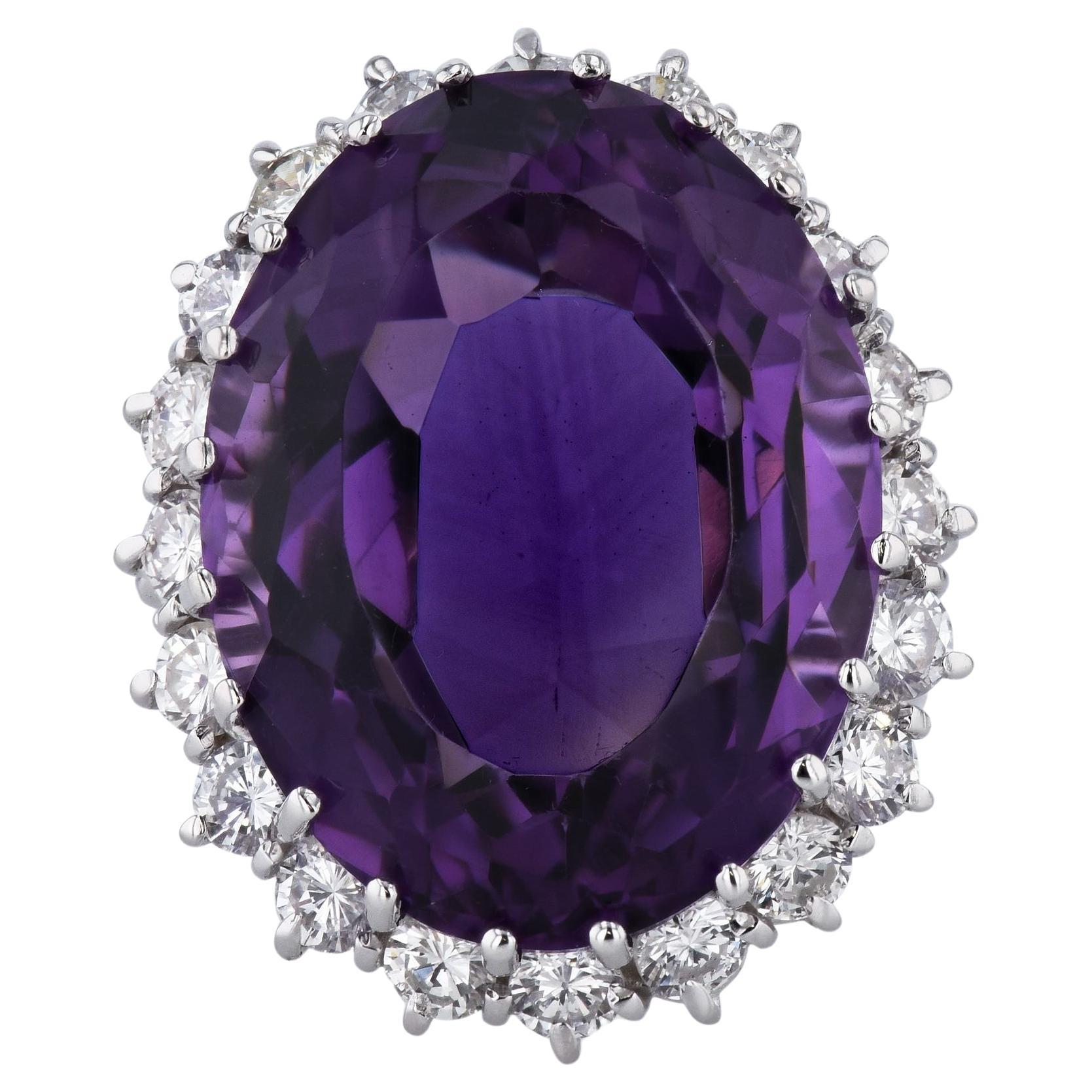 Oval Amethyst and  Diamond White Gold Estate Ring For Sale