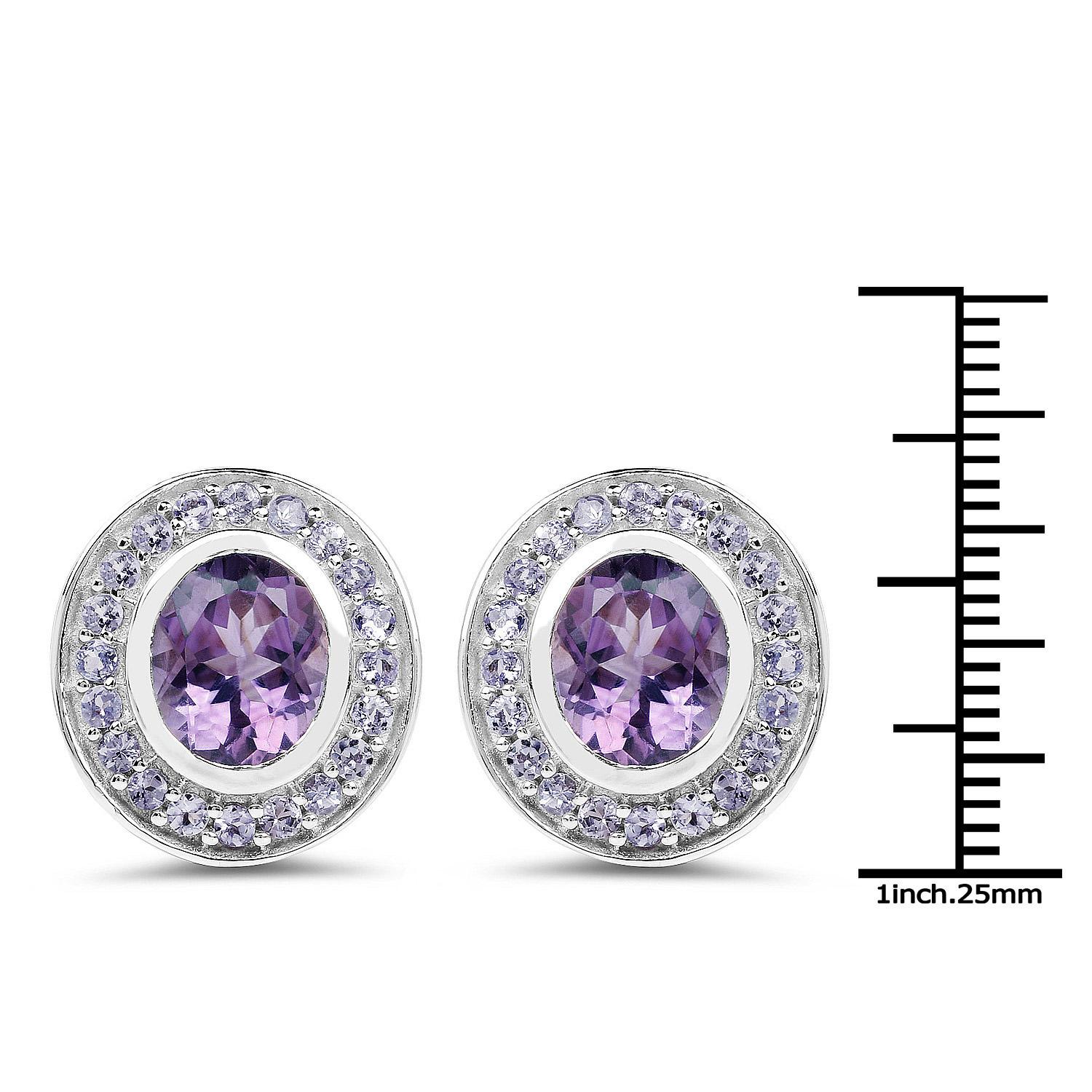 Women's Oval Amethyst and Tanzanite Stud Earrings 5.50 Carats Total 18k Gold Plated For Sale