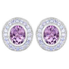 Oval Amethyst and Tanzanite Stud Earrings 5.50 Carats Total 18k Gold Plated