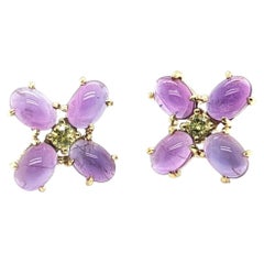Ohrstecker mit ovalem Amethyst-Cabochon und gelbem Diamanten aus 18-karätigem Gelbgold