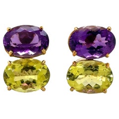 Oval Amethyst Citrine 18 Karat Yellow Gold Ear-Clip Vintage Earrings