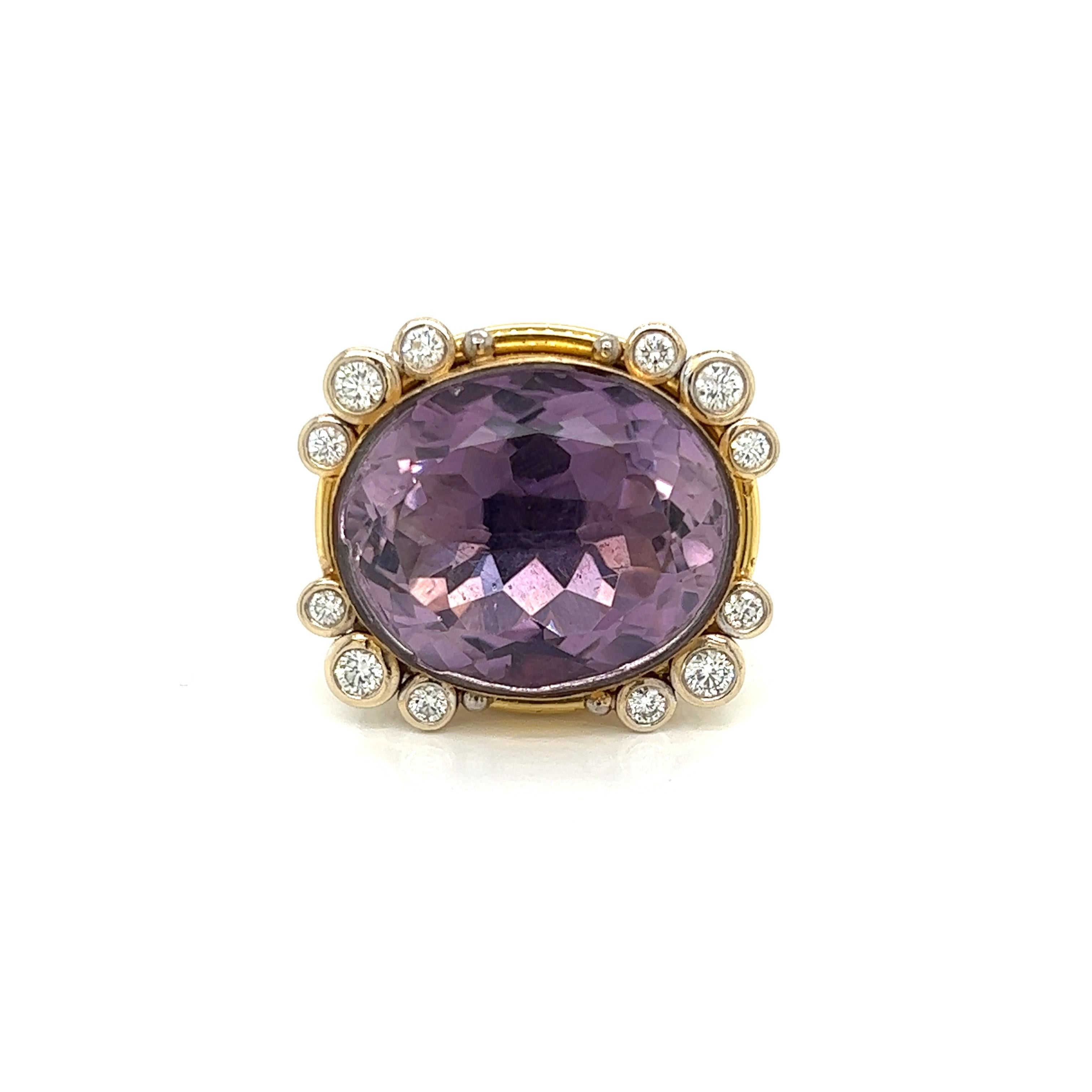Oval Cut Oval Amethyst, Diamond and 18k Gold Ring For Sale