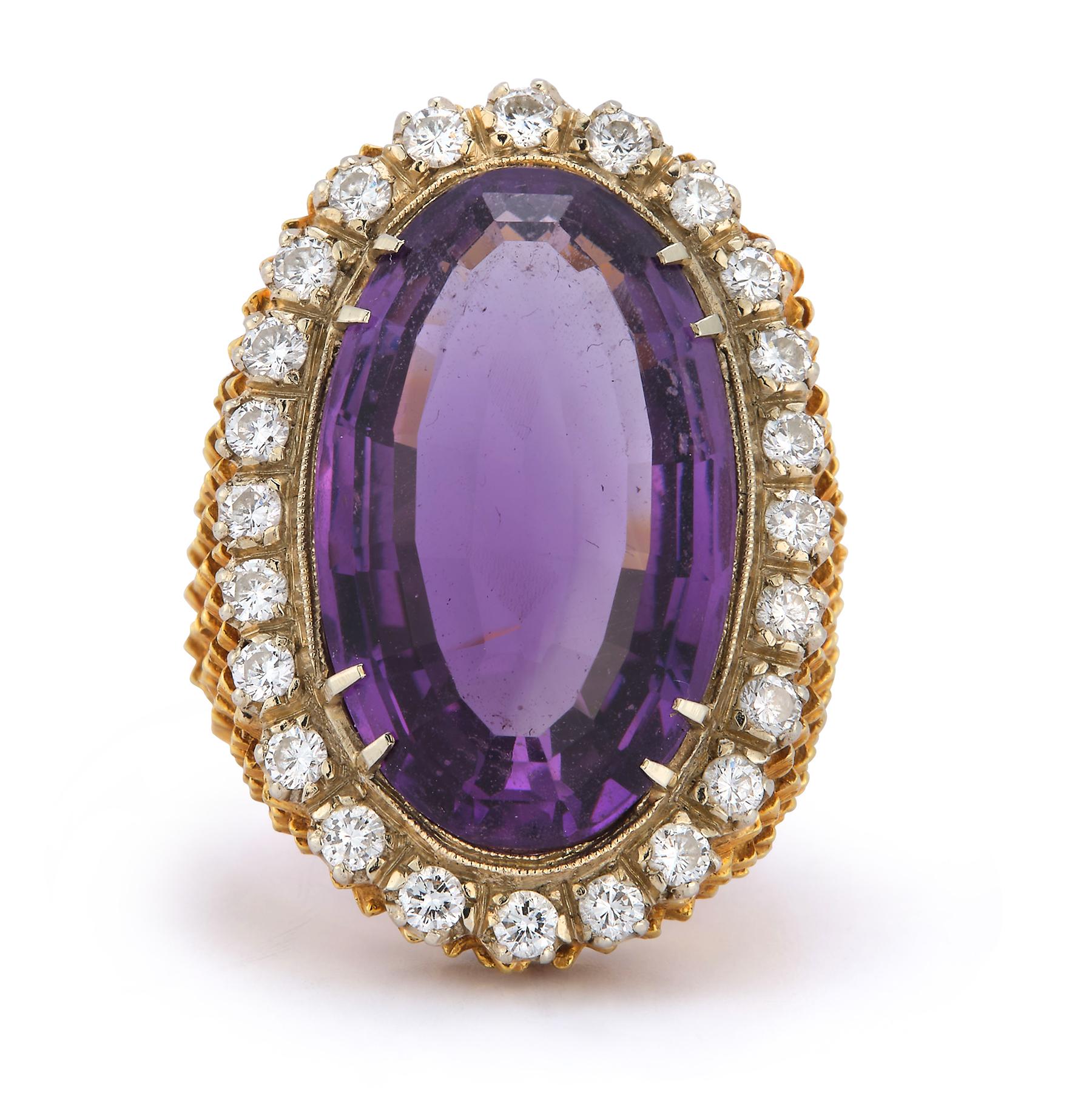 Oval Amethyst & Diamond Cocktail Ring  In Excellent Condition For Sale In New York, NY