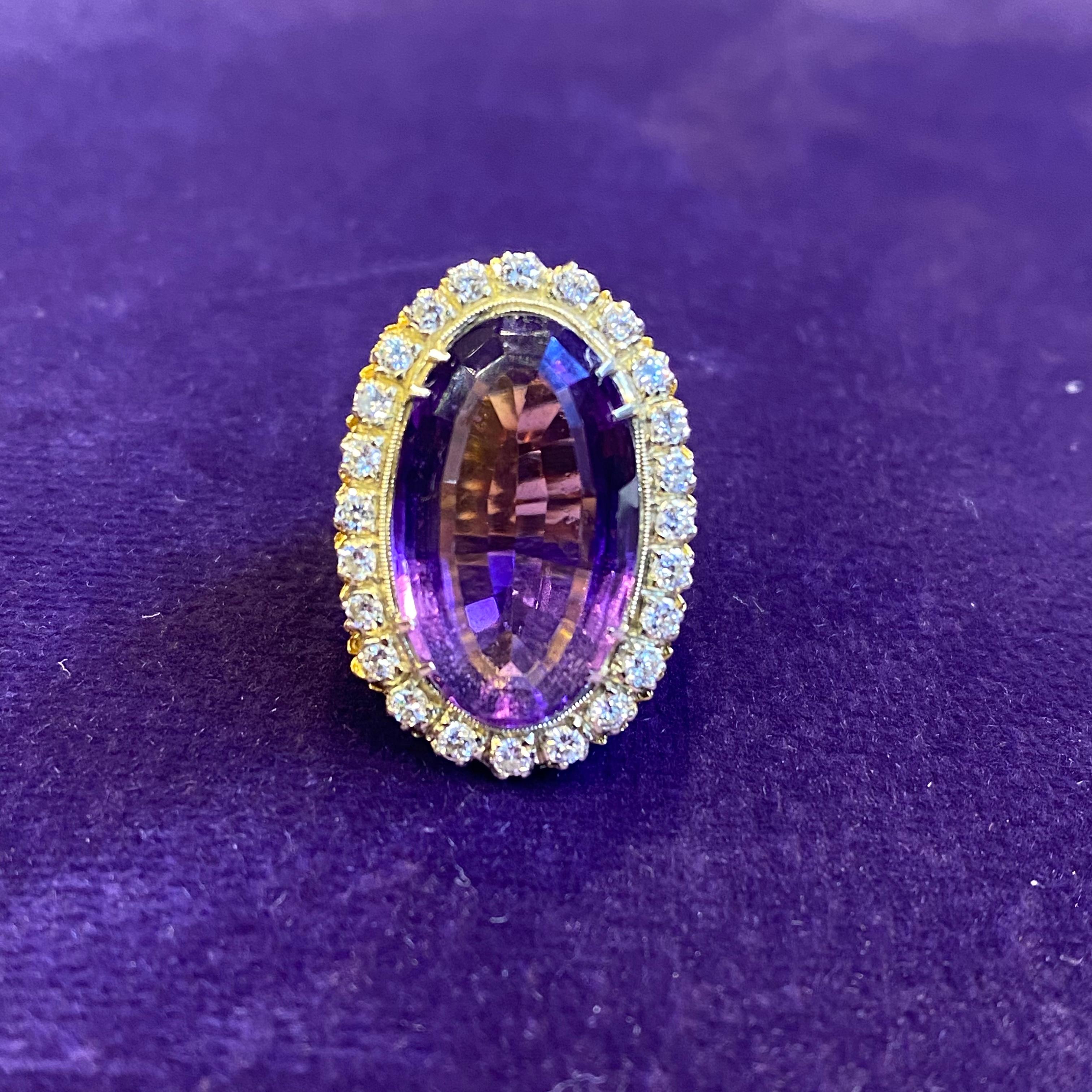 Women's Oval Amethyst & Diamond Cocktail Ring  For Sale