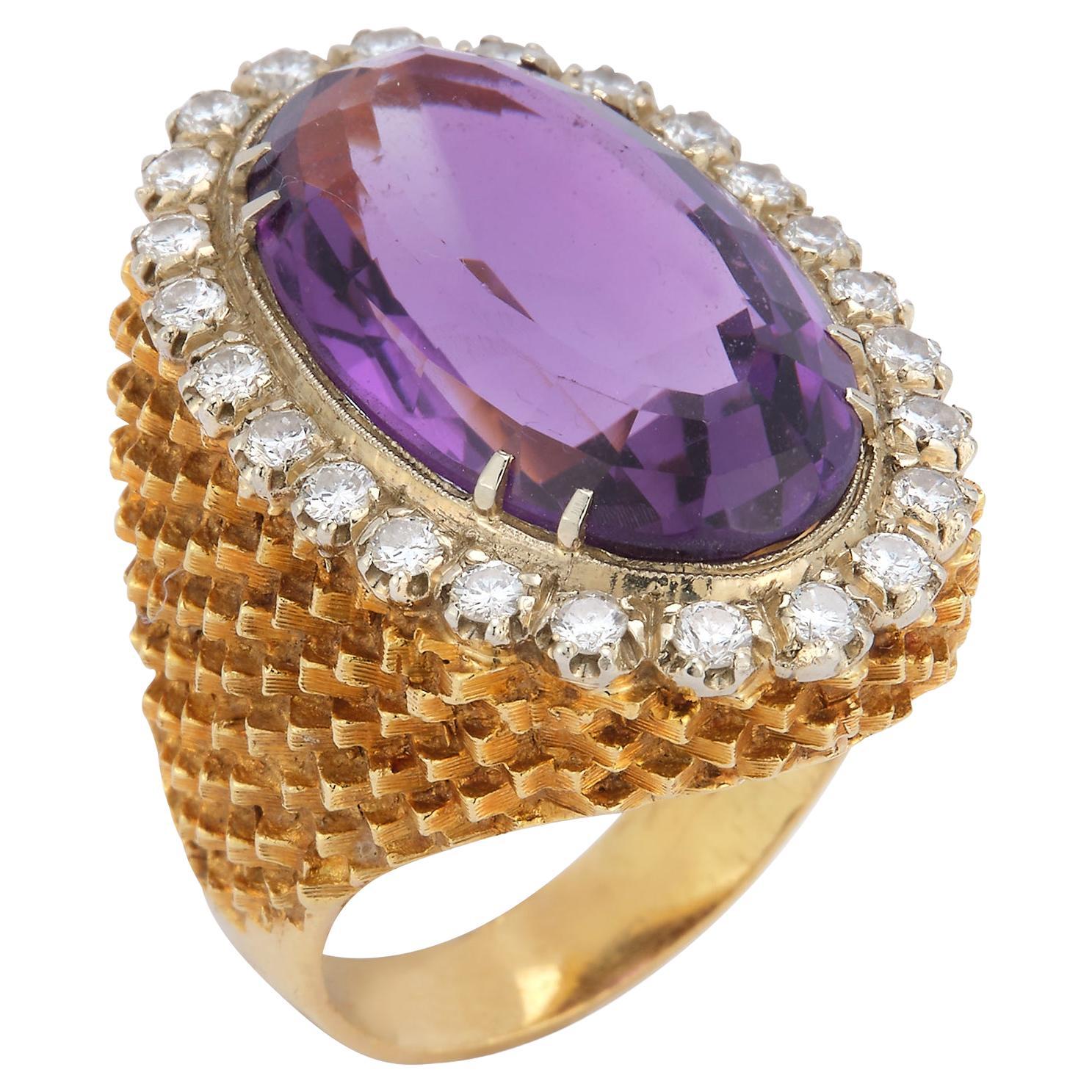 Oval Amethyst & Diamond Cocktail Ring  For Sale