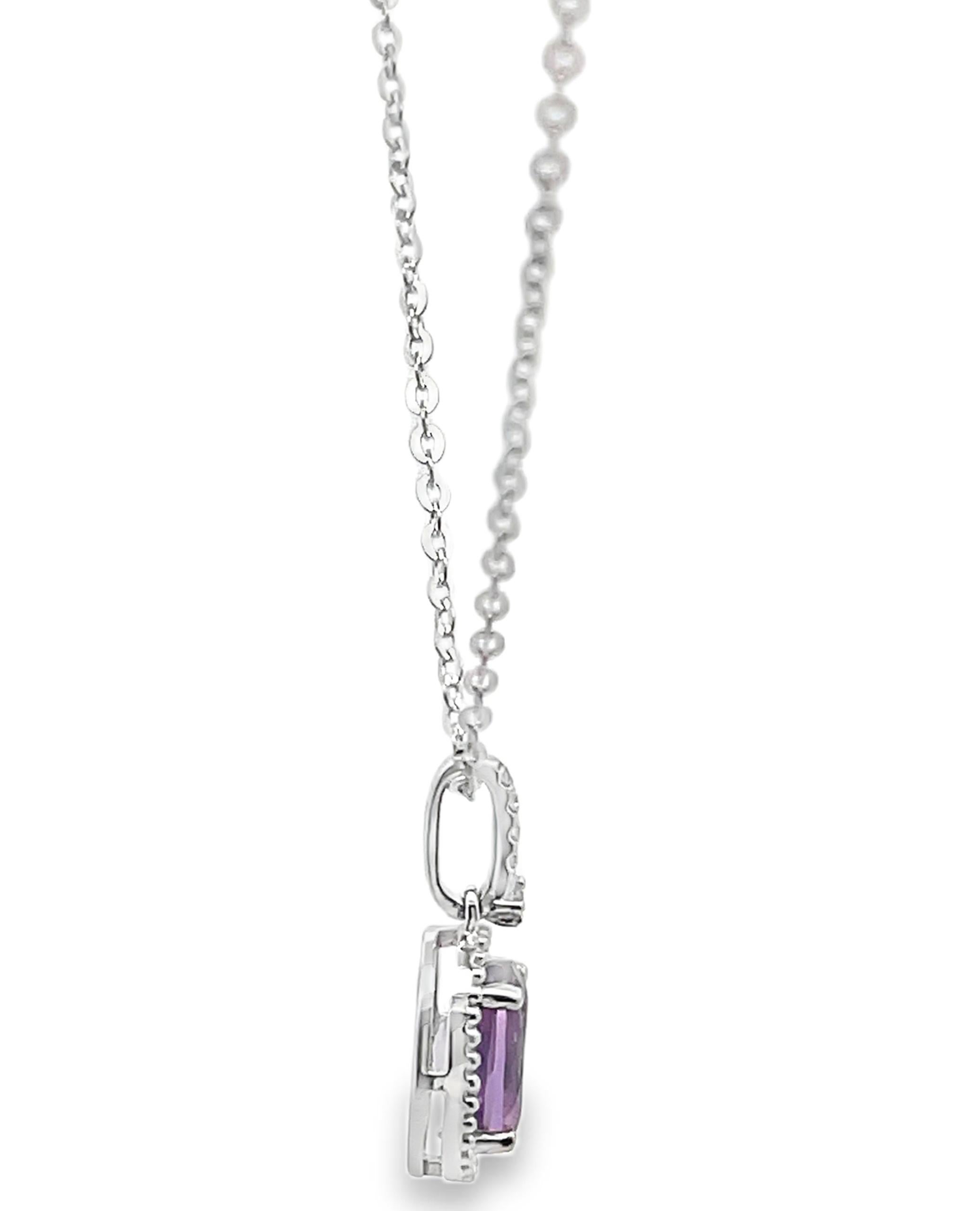 Ovale Amethyst & Diamant-Anhänger-Halskette aus 14K Weißgold im Zustand „Neu“ im Angebot in Old Tappan, NJ