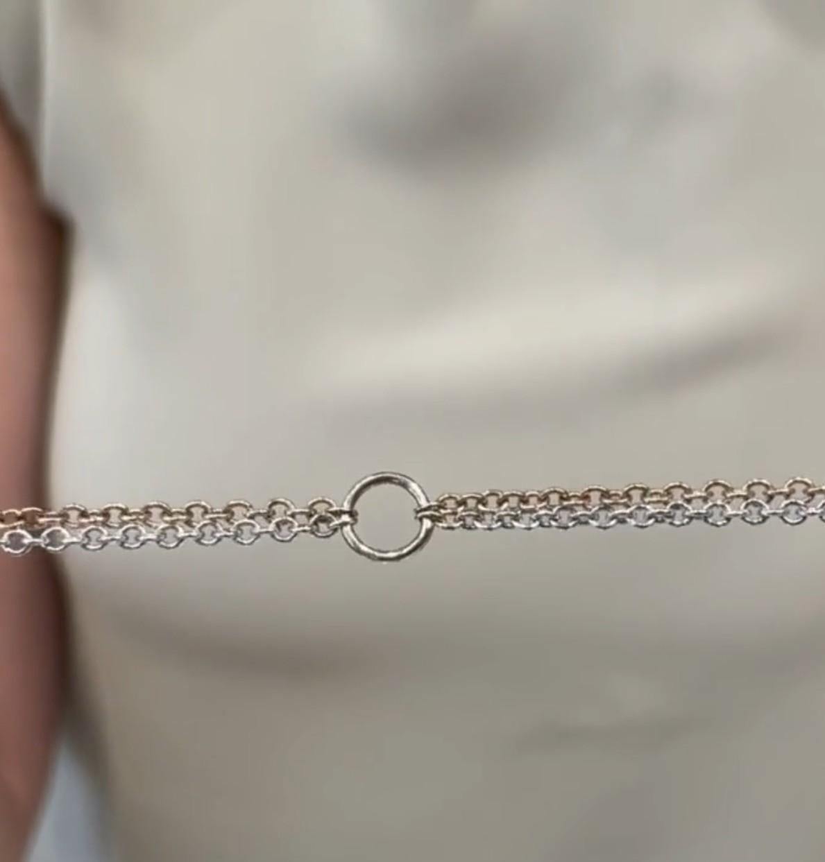Collana con ciondolo ovale con ametista e doppia catena di diamanti in oro rosa e bianco 14K in vendita 3