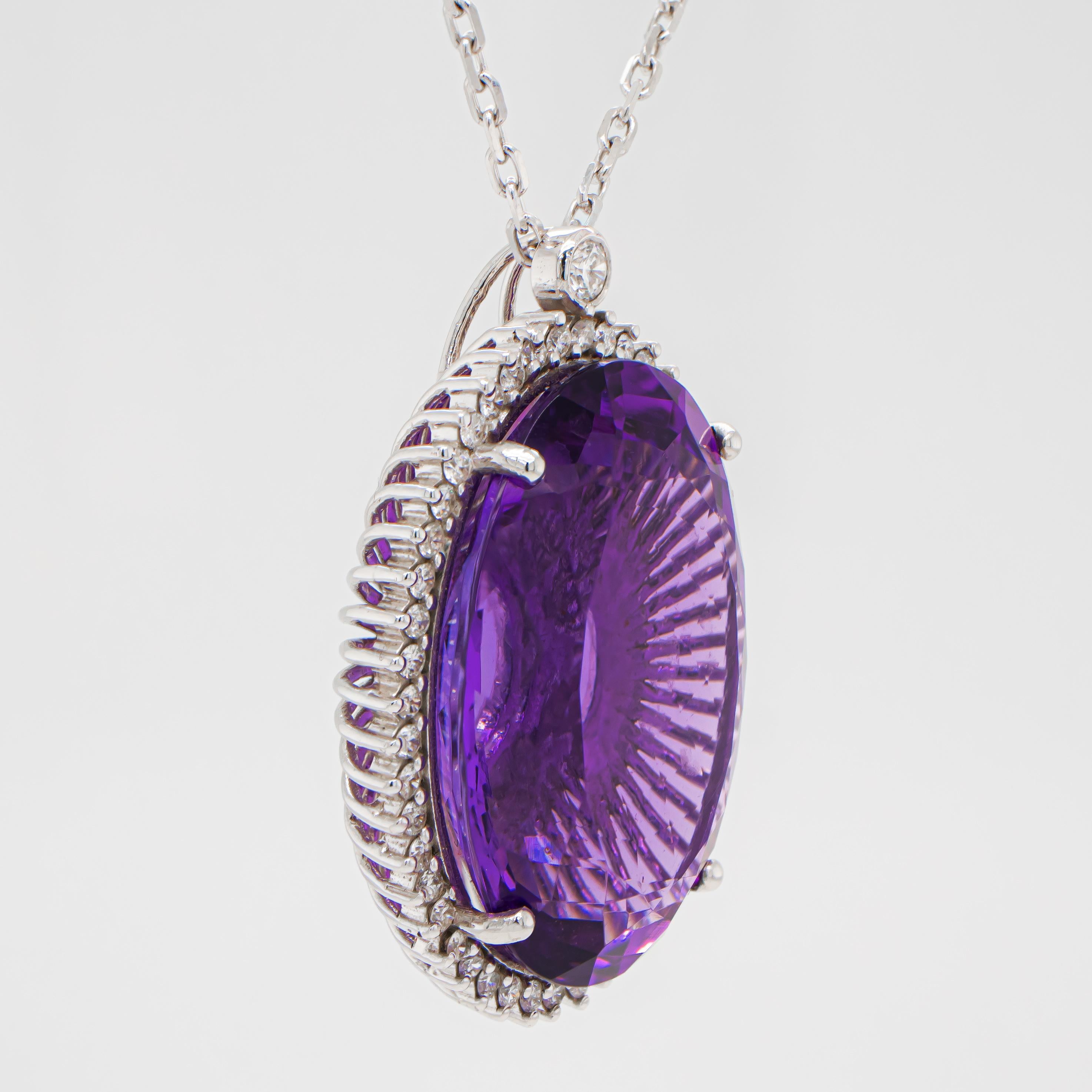 Oval Cut Oval Amethyst Pendant 36.5 Carats with Diamonds 18K Gold