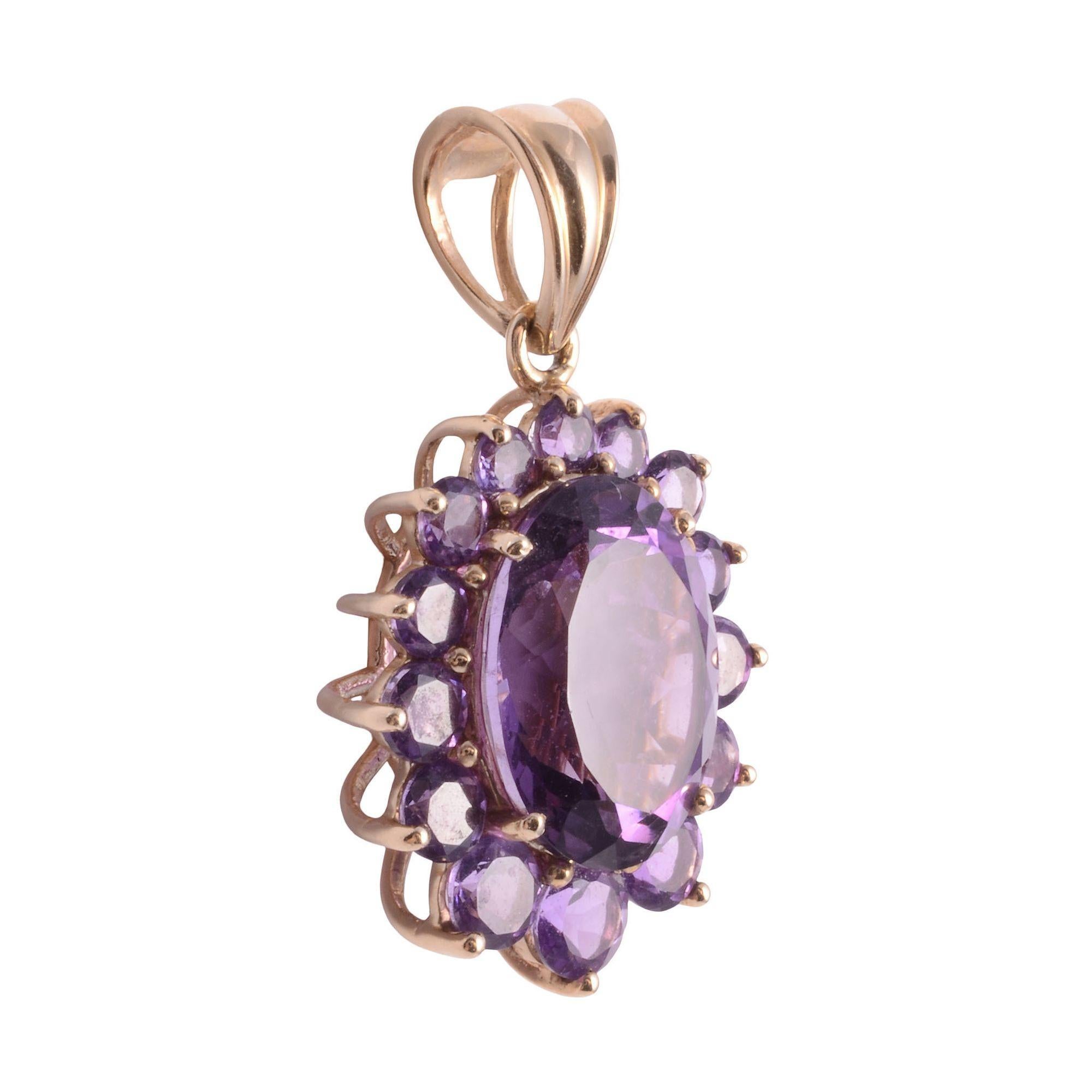 Oval Cut Oval Amethyst Pendant with Amethyst Surround For Sale