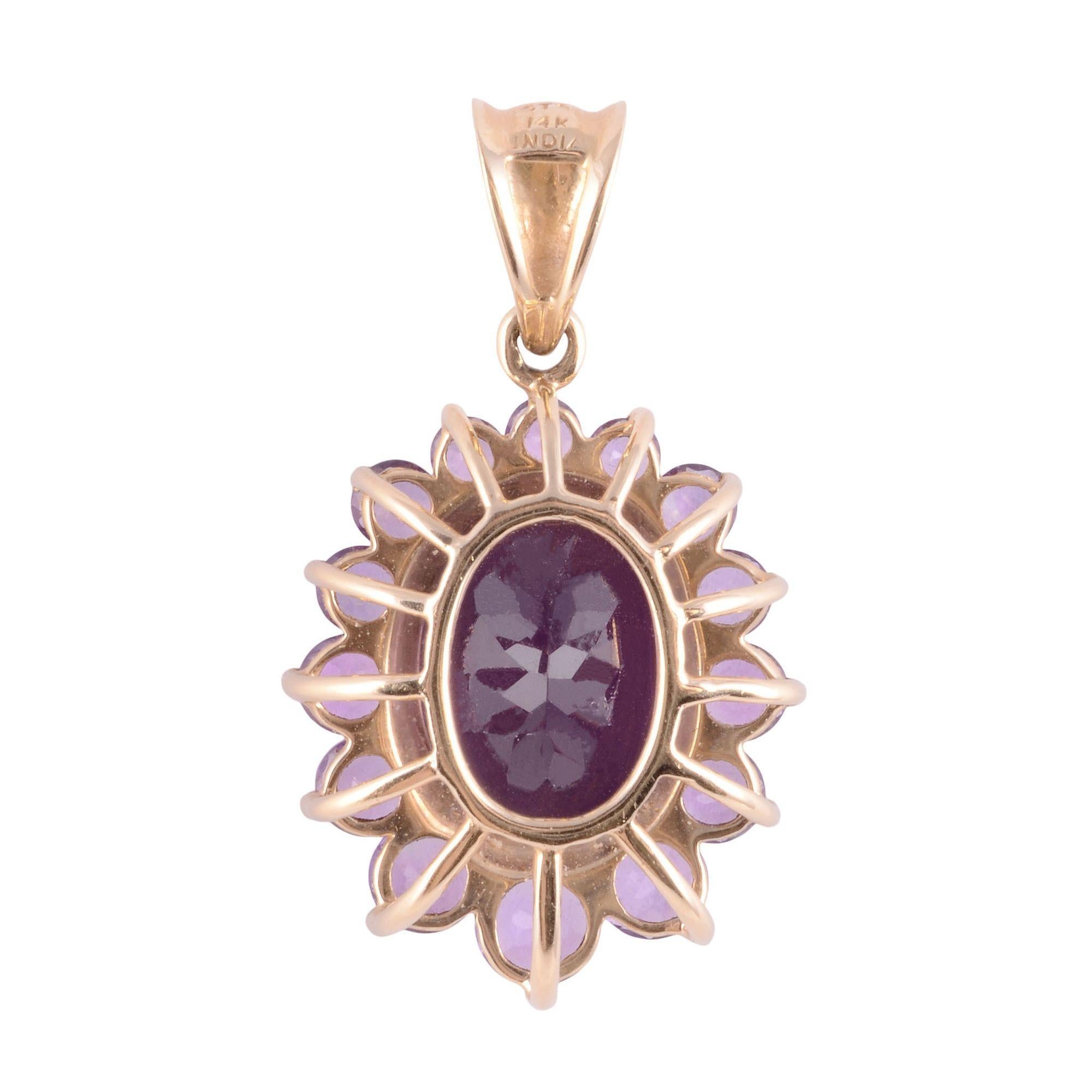 Oval Amethyst Pendant with Amethyst Surround In Good Condition For Sale In Solvang, CA