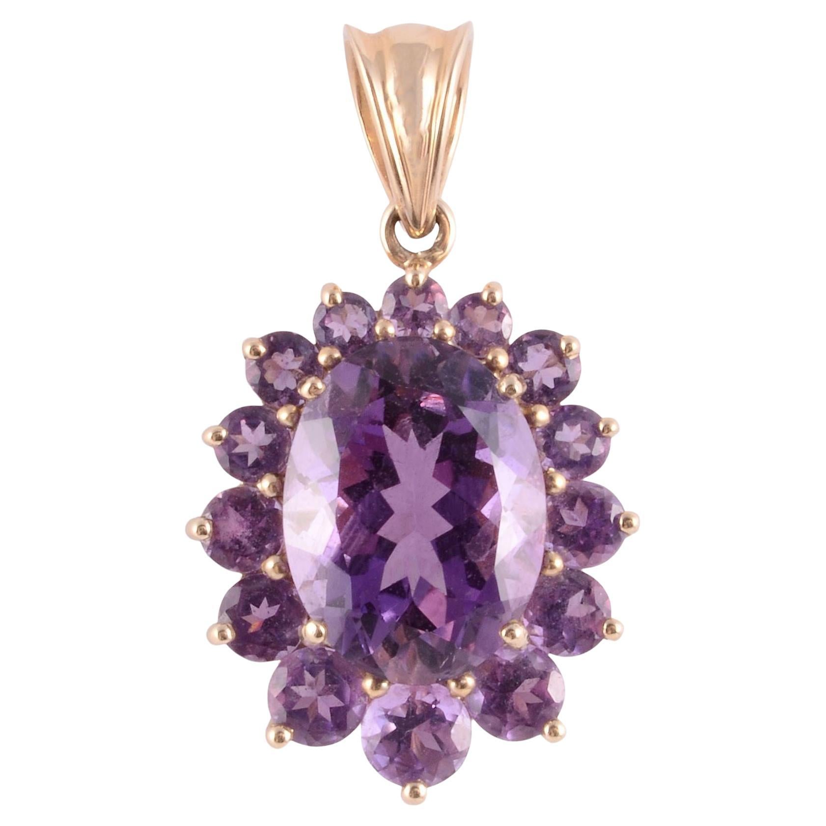 Oval Amethyst Pendant with Amethyst Surround For Sale