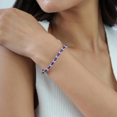 Oval Amethyst & Round Zircon Tennis Bracelet in 925 Silver for her by Silvorra