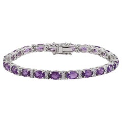 Bracciale tennis con ametista ovale e zirconi rotondi in argento 925 per lei di Silvorra