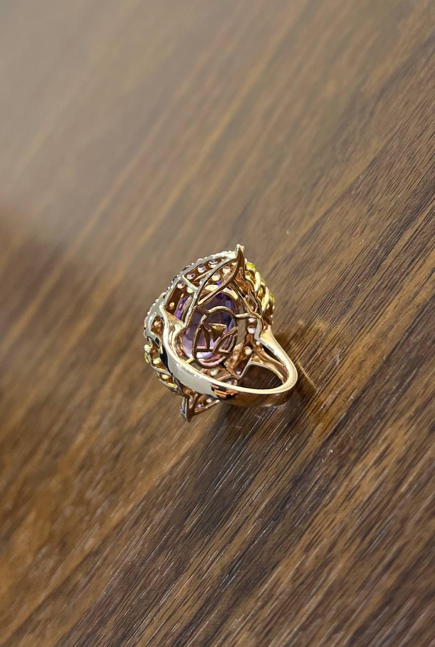 Women's Oval Amethyst Stone Purple Green and White Stone Halo Ring Pendant Necklace Set For Sale