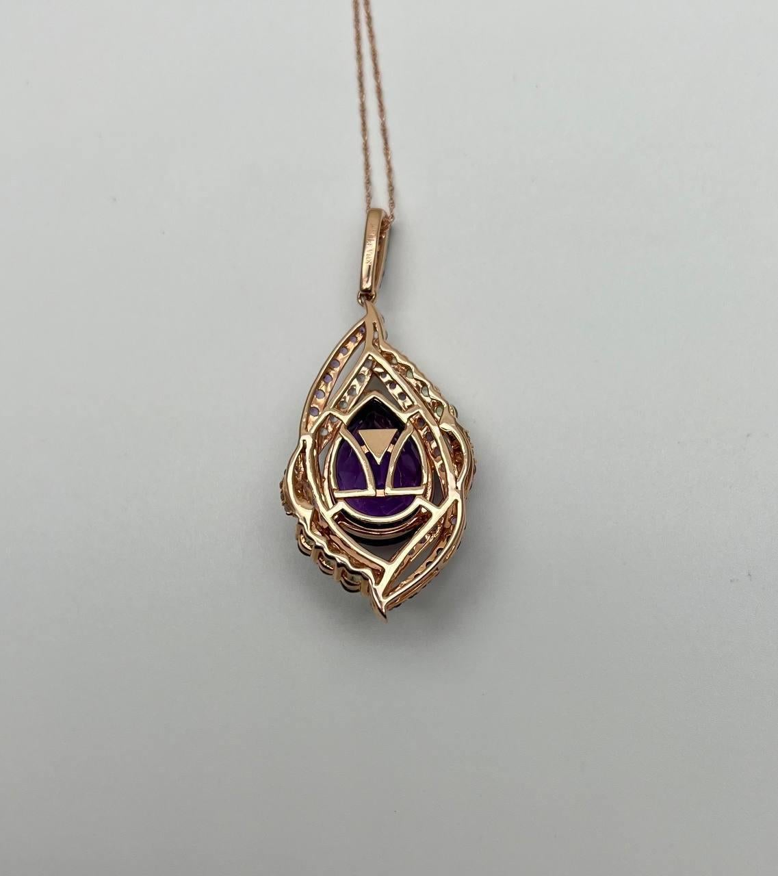 Oval Amethyst Stone Purple Green and White Stone Halo Ring Pendant Necklace Set For Sale 3